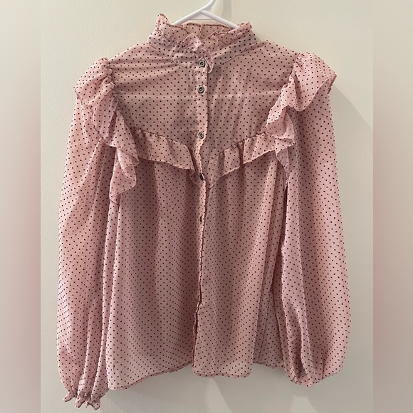 ZARA pink polka dot vintage style collar top - Picture 3 of 3